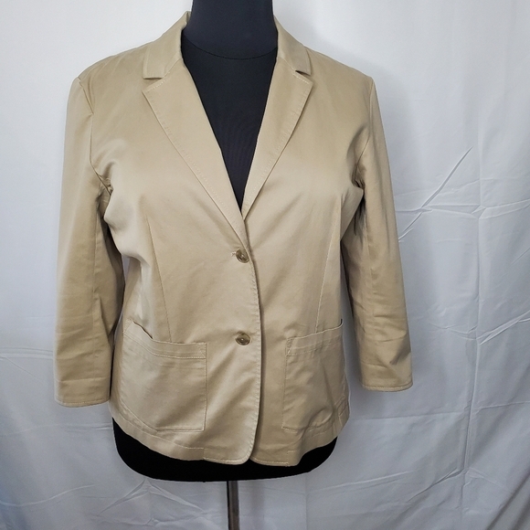 Eddie Bauer Cotton Twill Blazer Size 20 Khaki Button Front Jacket Pockets Preppy - Picture 1 of 15